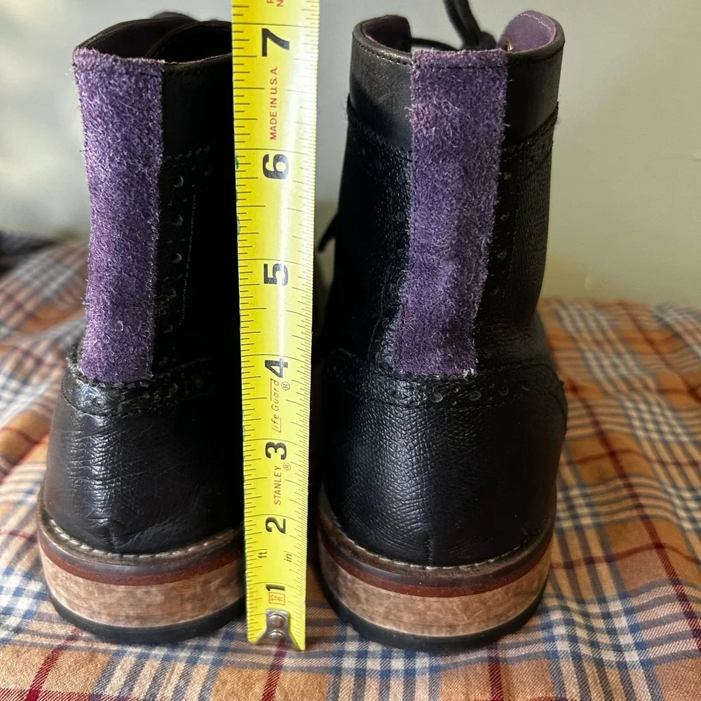 Ted Baker Sealls 3 Black & Purple Accent Leather Wing-tip Brogue Boots